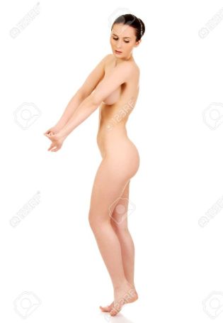 Naked women standing at attention