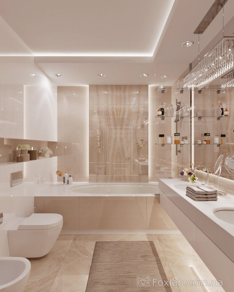 The interior of the bathroom in light colors