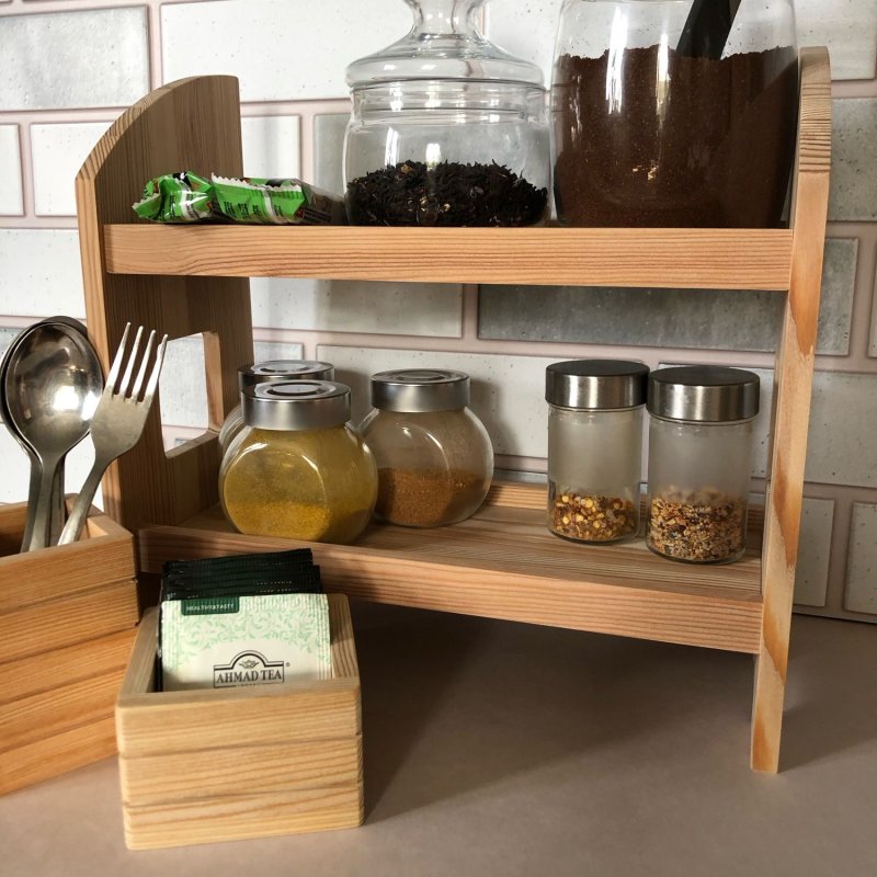 Wooden desktop shelf for kitchen