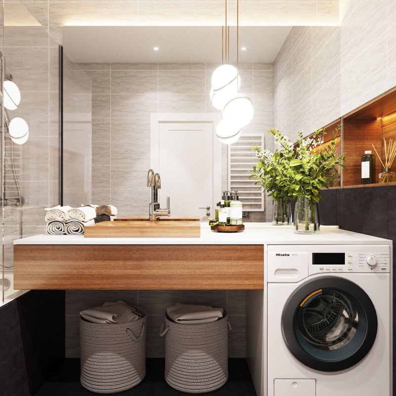 Bathroom interior with washing machine