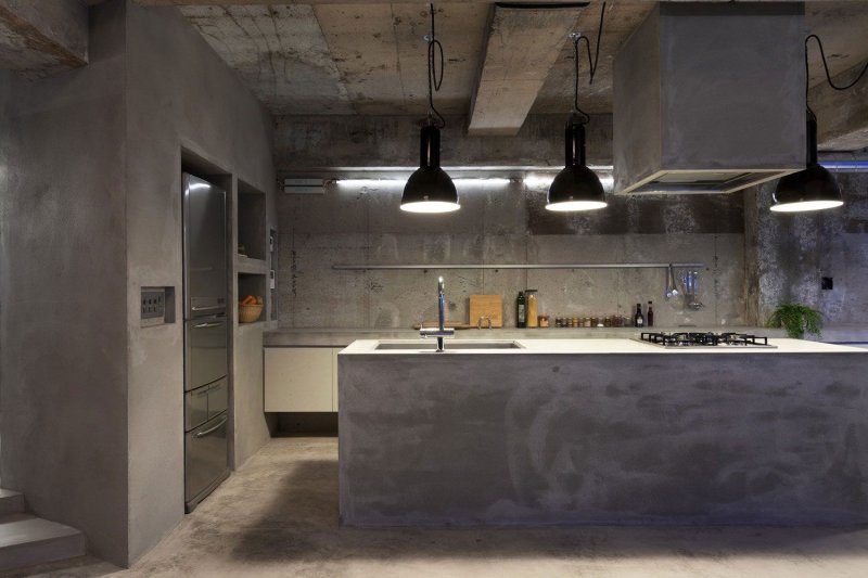 Gray kitchen in loft style