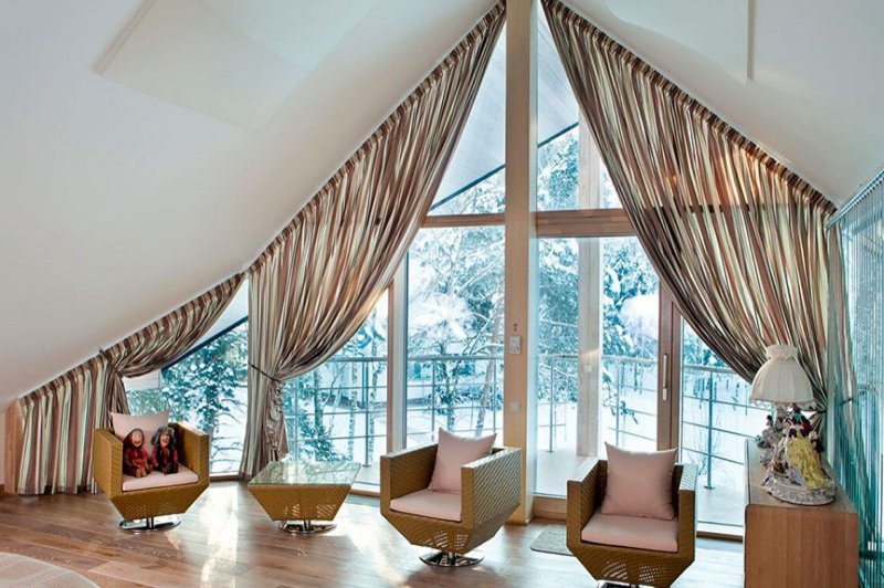 Curtains on triangular attic windows