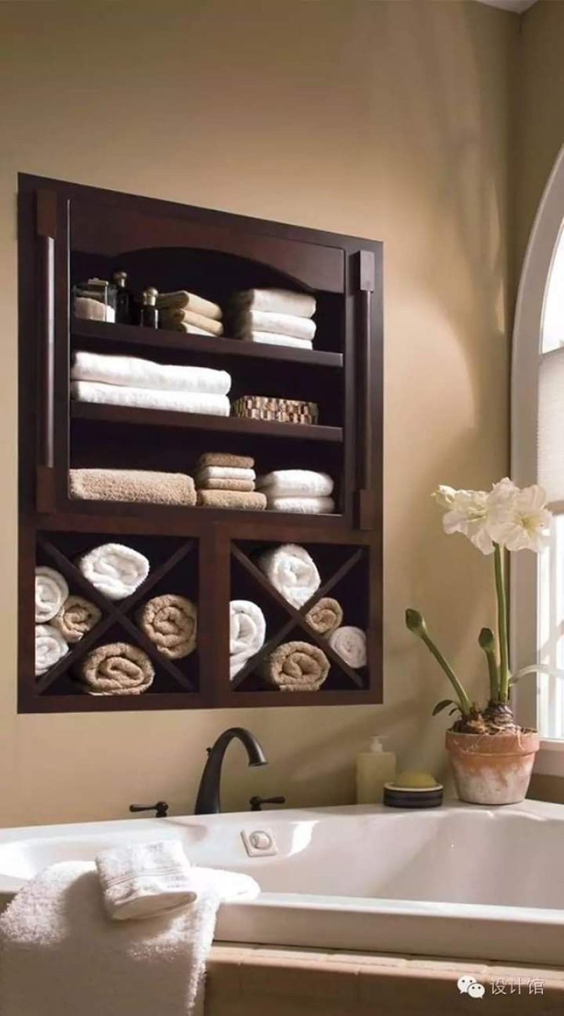 Shelves above the bathroom