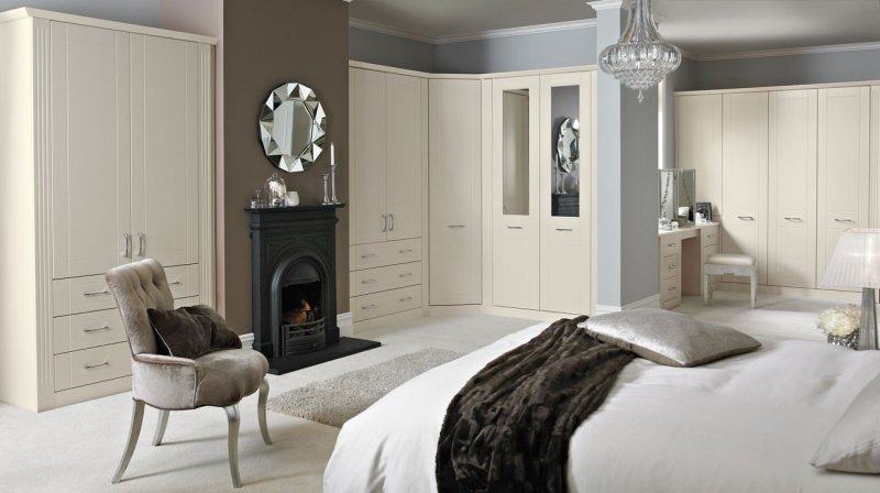 White closet in the interior of the bedroom