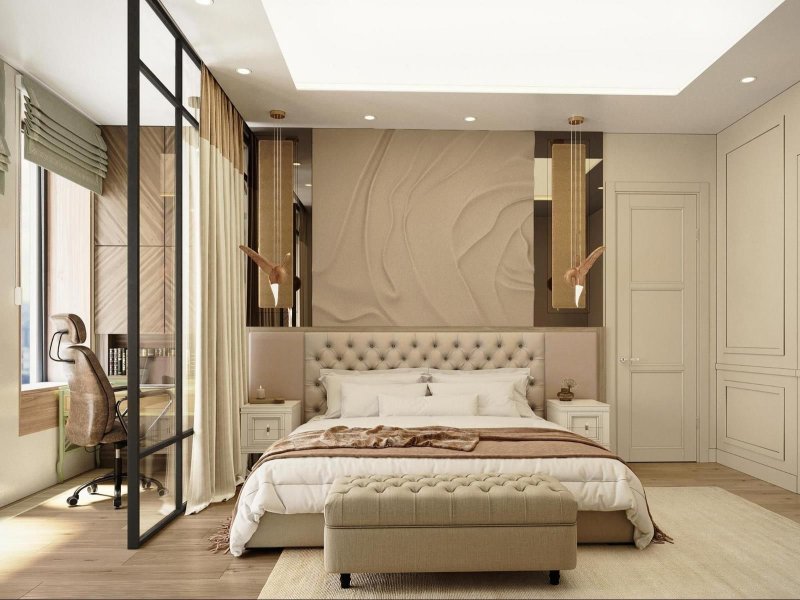 The design of the bedroom is modern