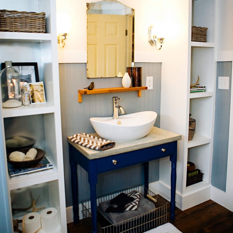 Shelf under the sink in the bathroom