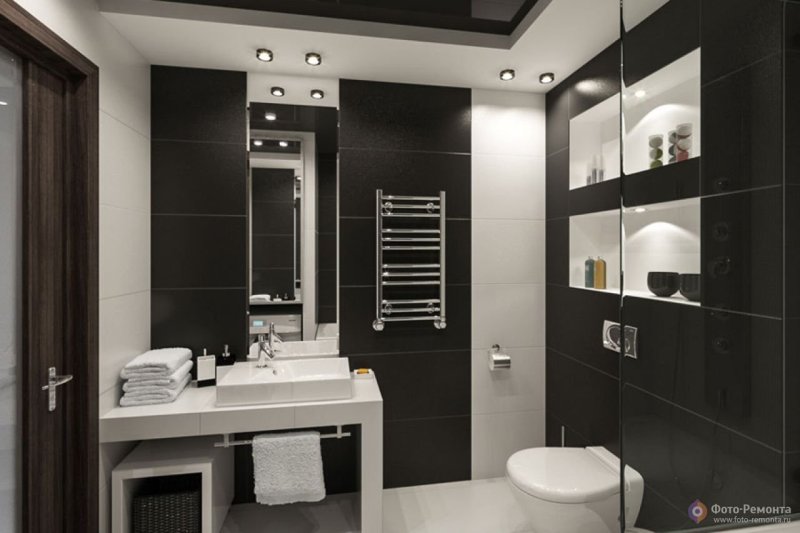 Bathroom design in dark tones modern style