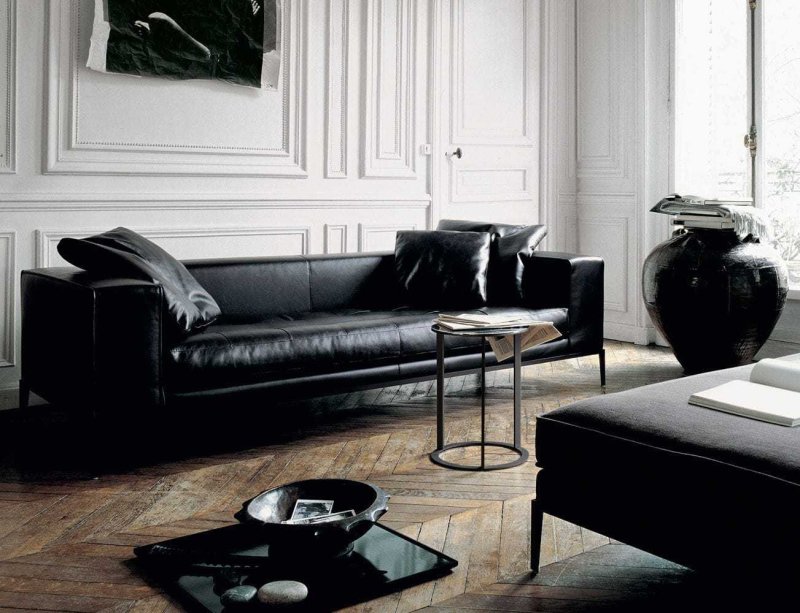 Black sofa in the interior