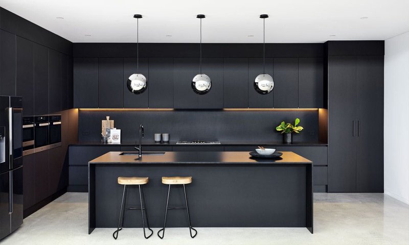 Black kitchen in the interior