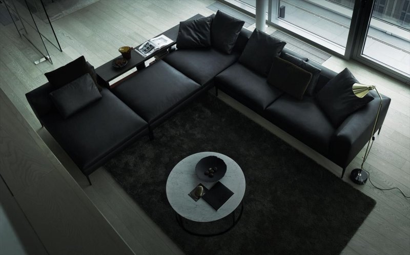 Black sofa in the interior