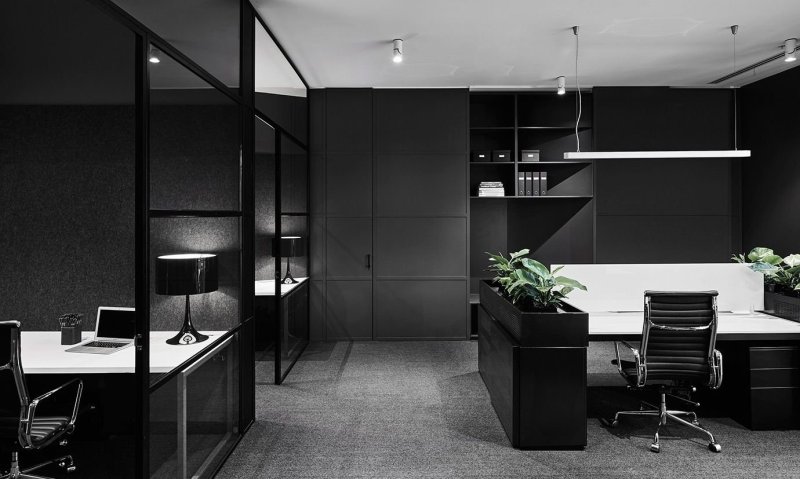 Office Black White Interior