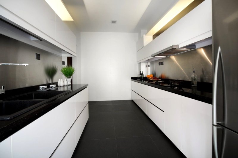 Kitchen design with a dark floor