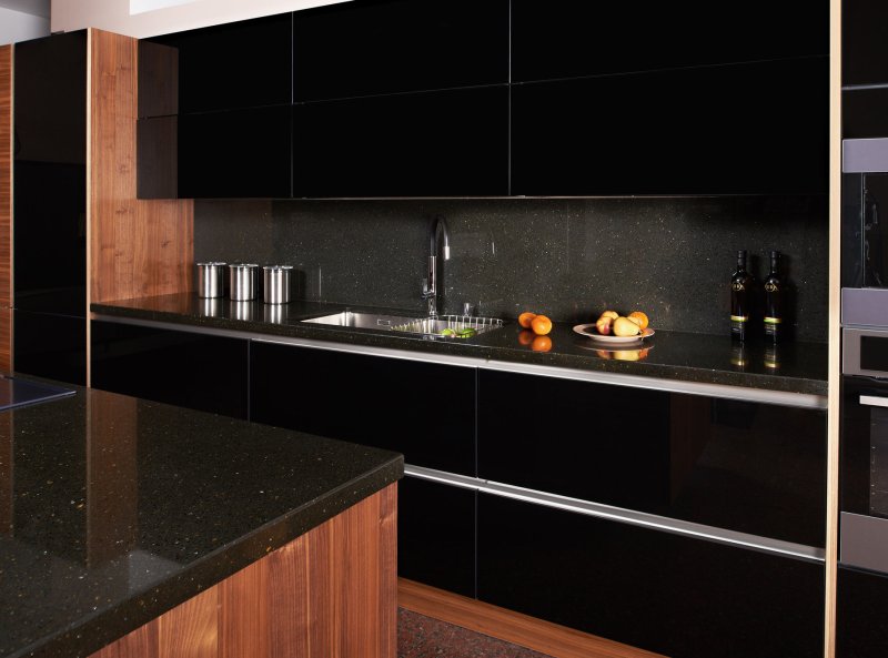 Black kitchen in the interior