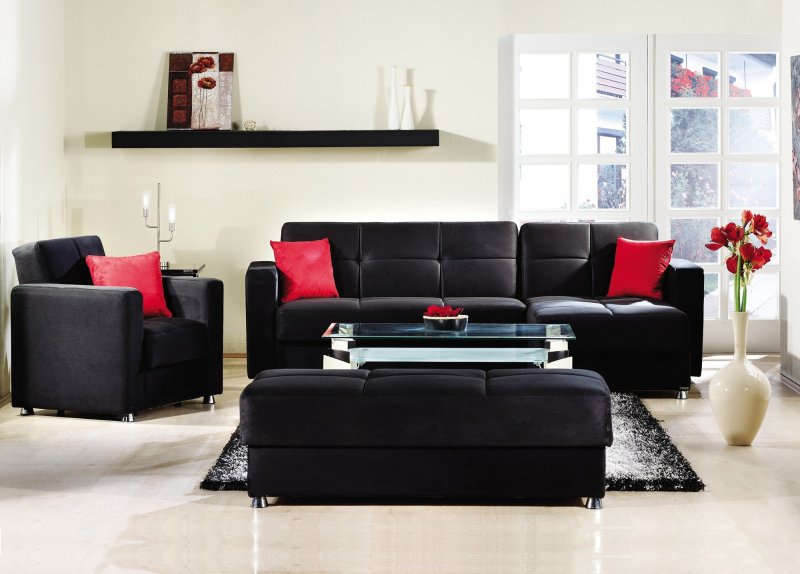 Black sofa in the interior