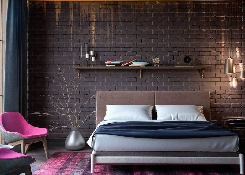 Loft -style bedroom in dark colors