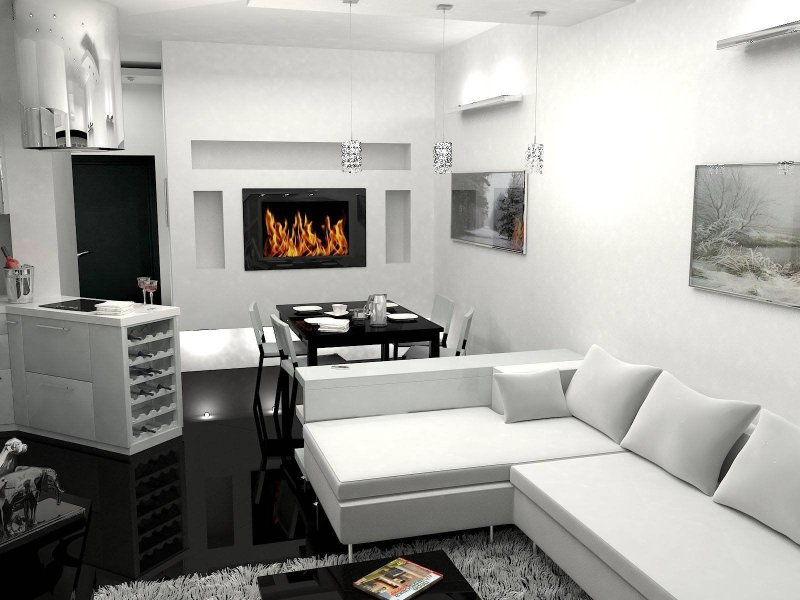 Black white interior of the apartment