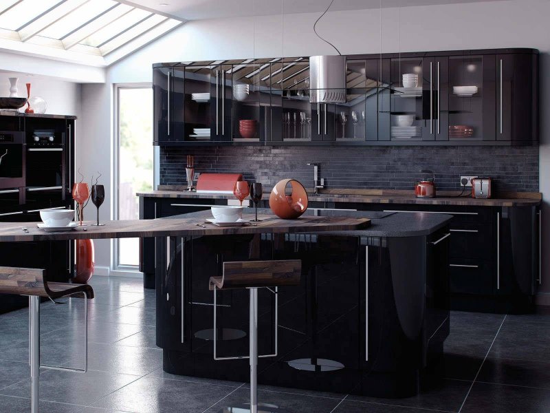 Black kitchen in the interior