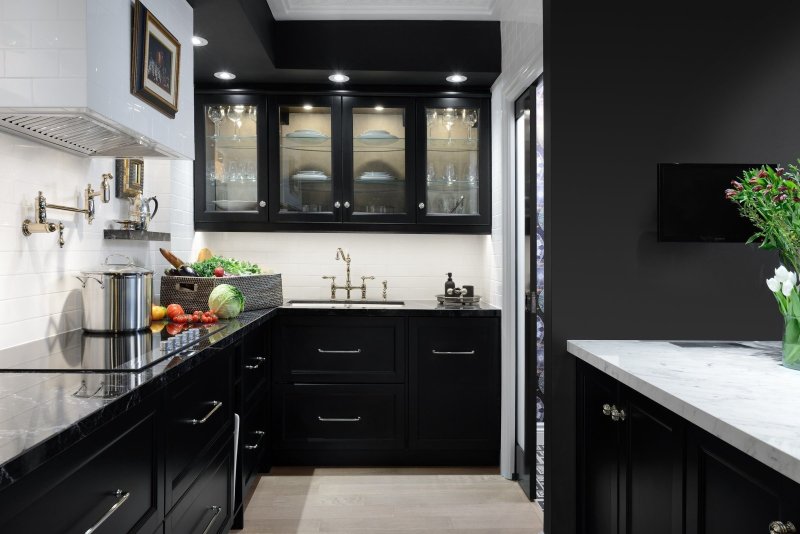 Black kitchen in the interior