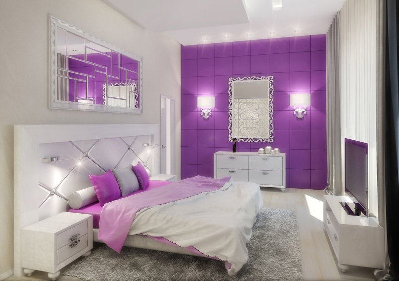 Modern design of a gently lilac bedroom