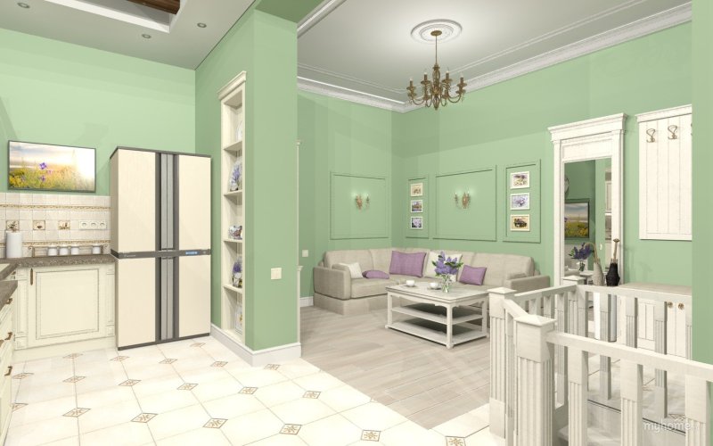 Kitchen in pistachio tones in the style of Provence