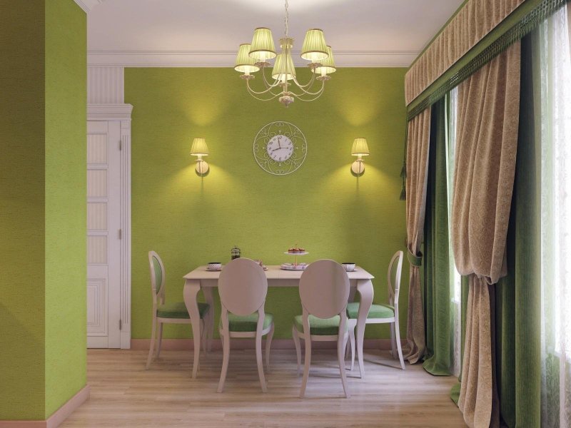 Olive color in the interior of the kitchen