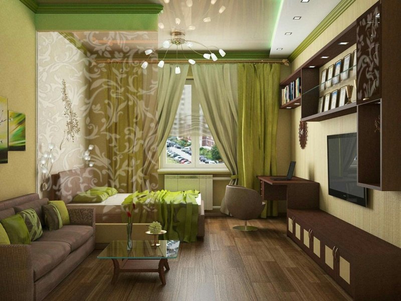 Living room in brown green colors