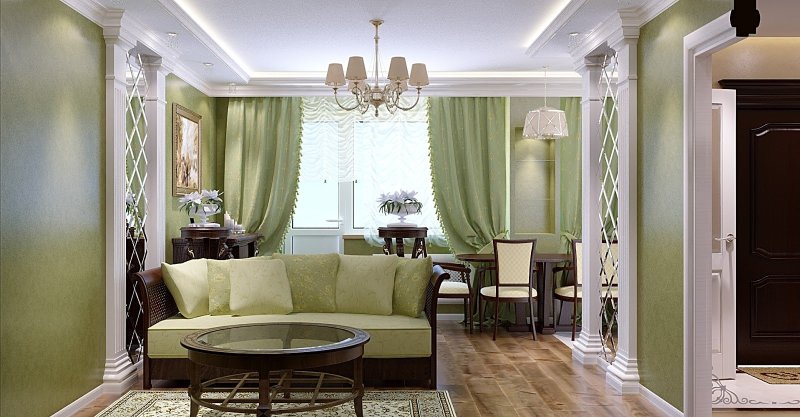 Living room in olive tones