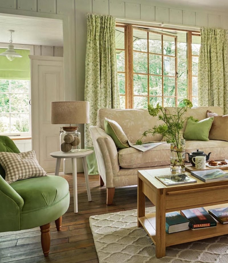 Living room in green colors