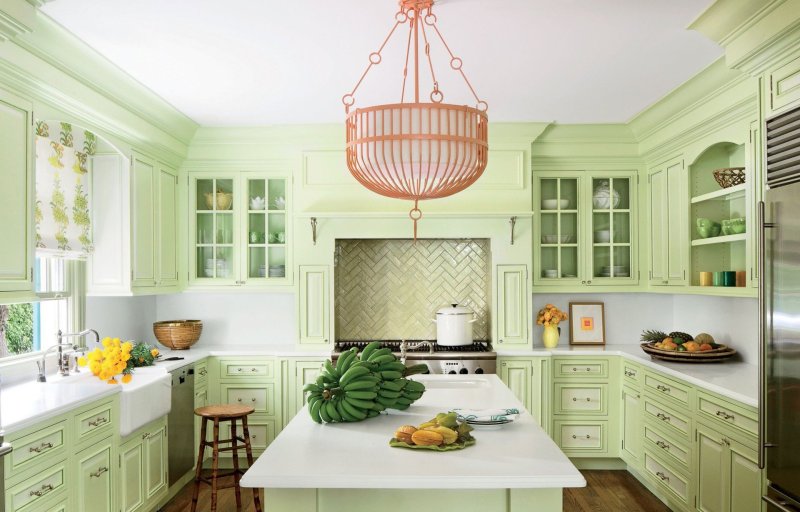 Green in the interior of the kitchen