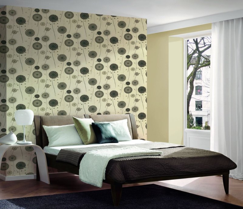 Bedroom interior with wallpaper