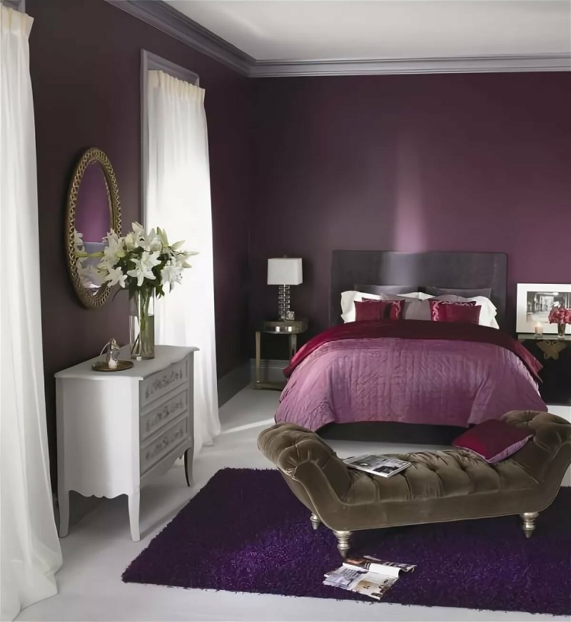 The bedroom is purple