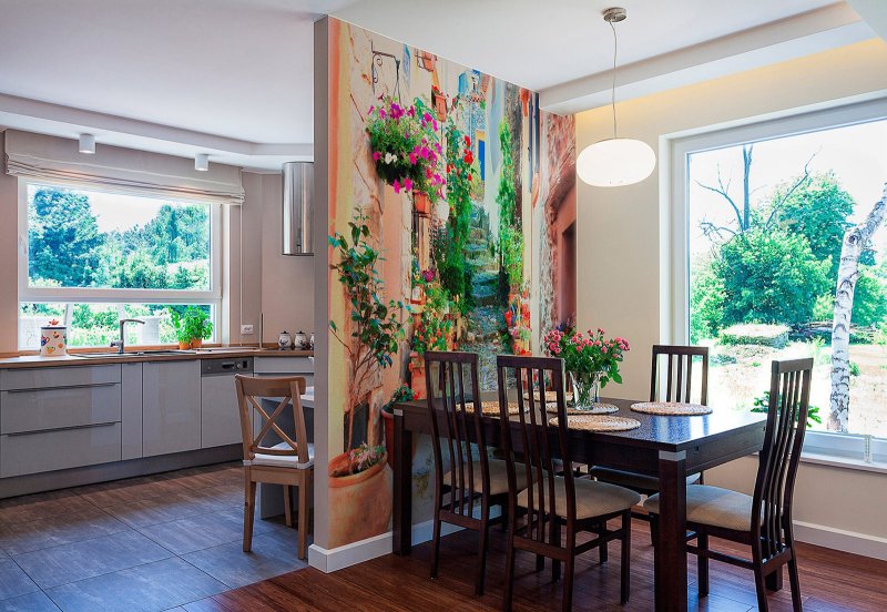 Wallpaper in the interior of the kitchen