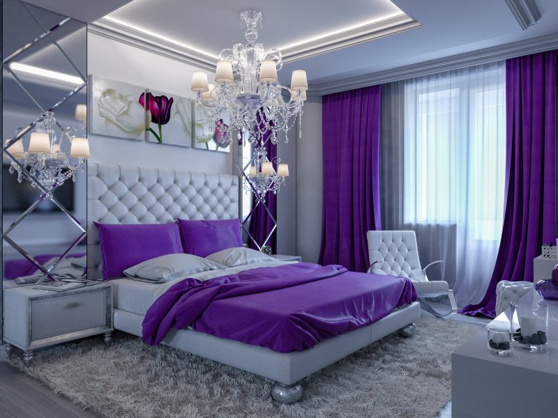 Lilac color in the interior of the bedroom