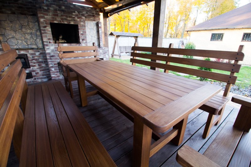 Table and benches for the gazebo