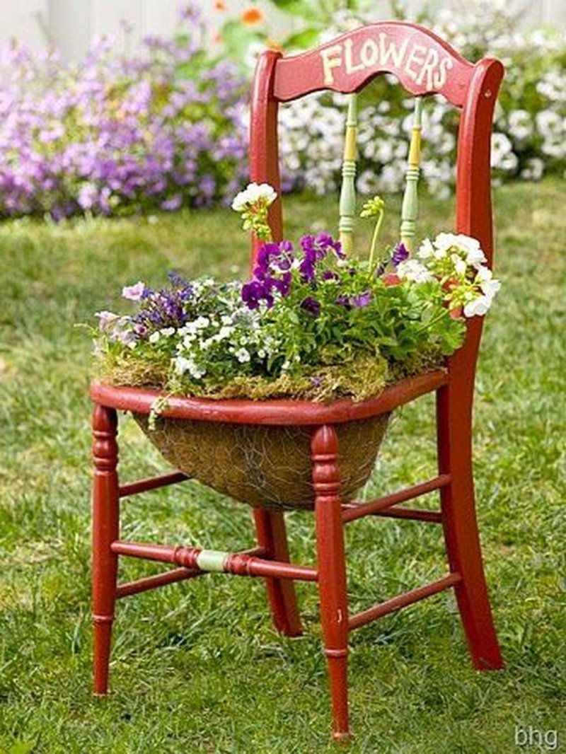 A flower bed from a chair