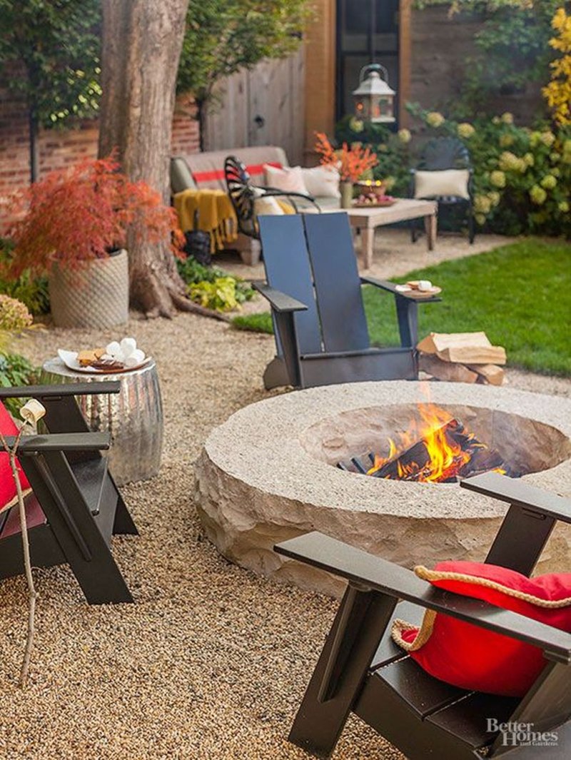 Patio with bonfire