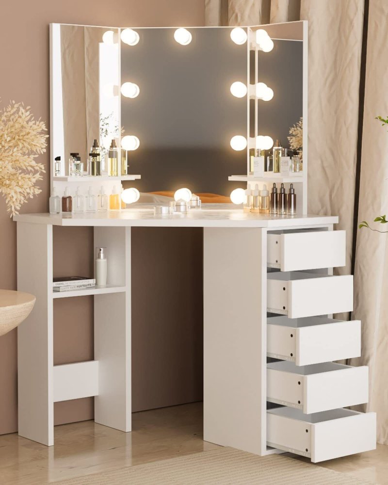 Makeup table with a mirror with backlight