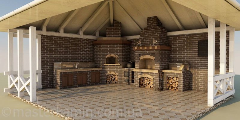 Summer kitchen with a tandoor and barbecue