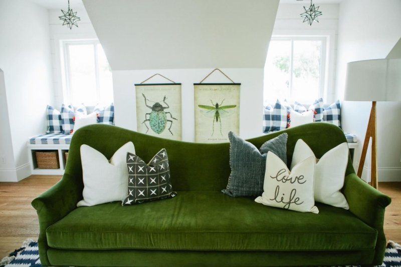 Green sofa in the interior