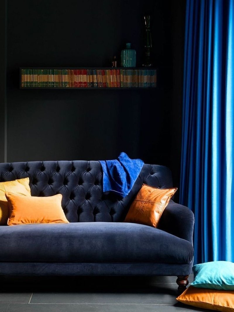 Dark blue sofa in the interior