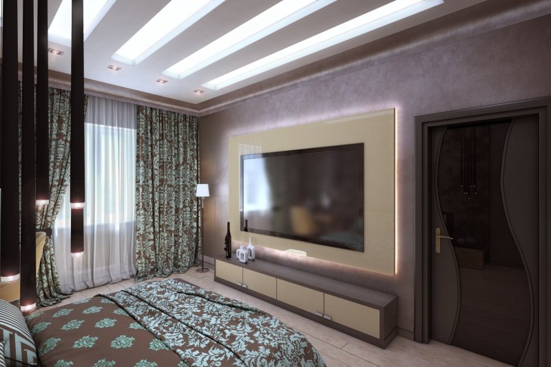 The interior of the bedroom with TV