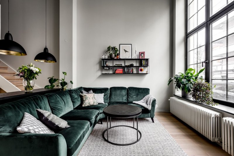 Style Scandil with Green Sofa