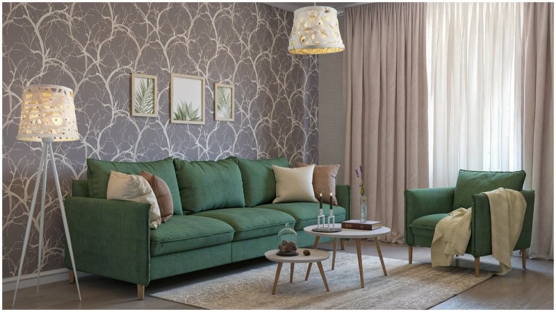 Green sofa in the interior