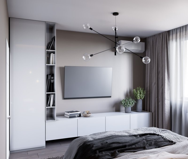 A cabinet with a bedroom in a modern style