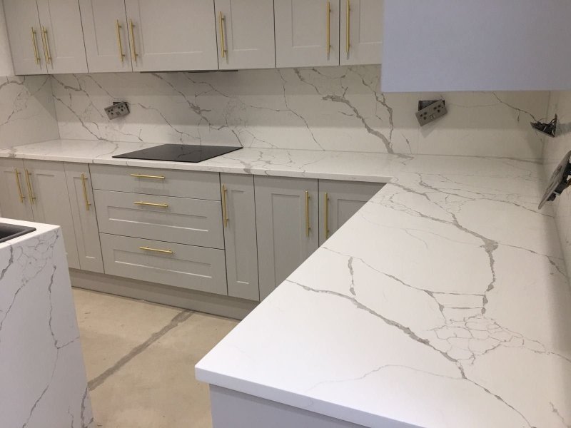 The countertop is white marble