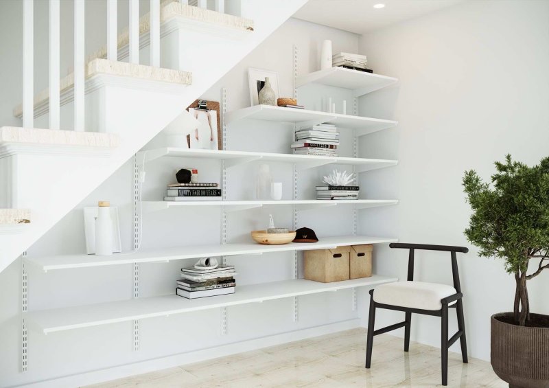 Shelves under the stairs