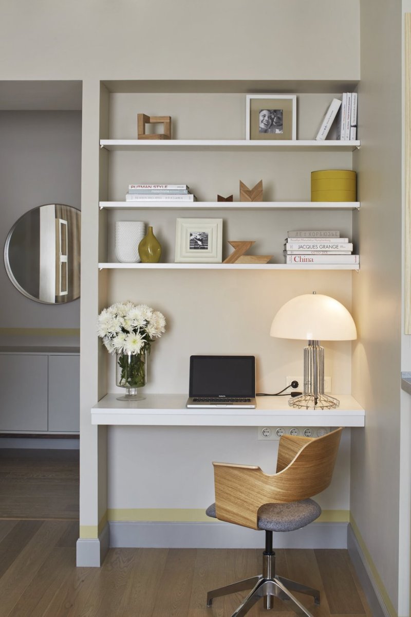 Shelves above the desk