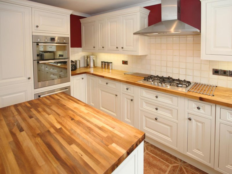 Kitchen with a wooden countertop