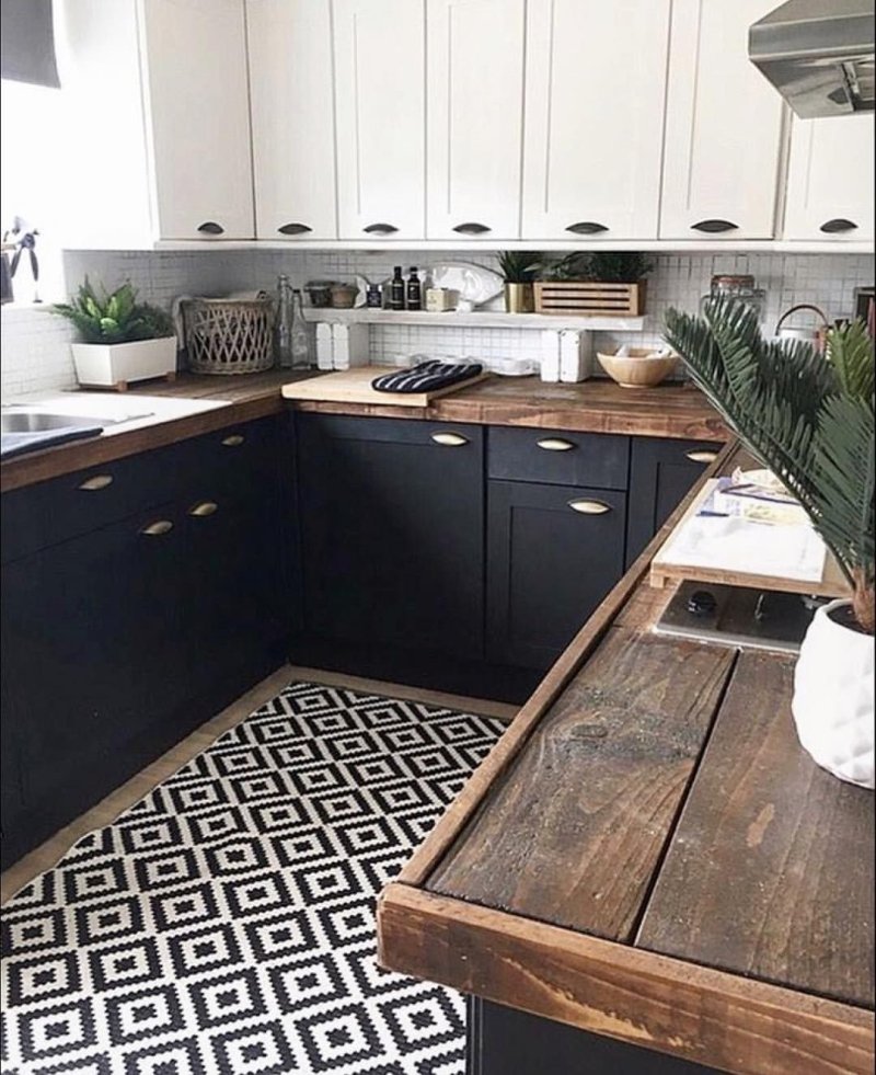 Kitchen with a wooden countertop