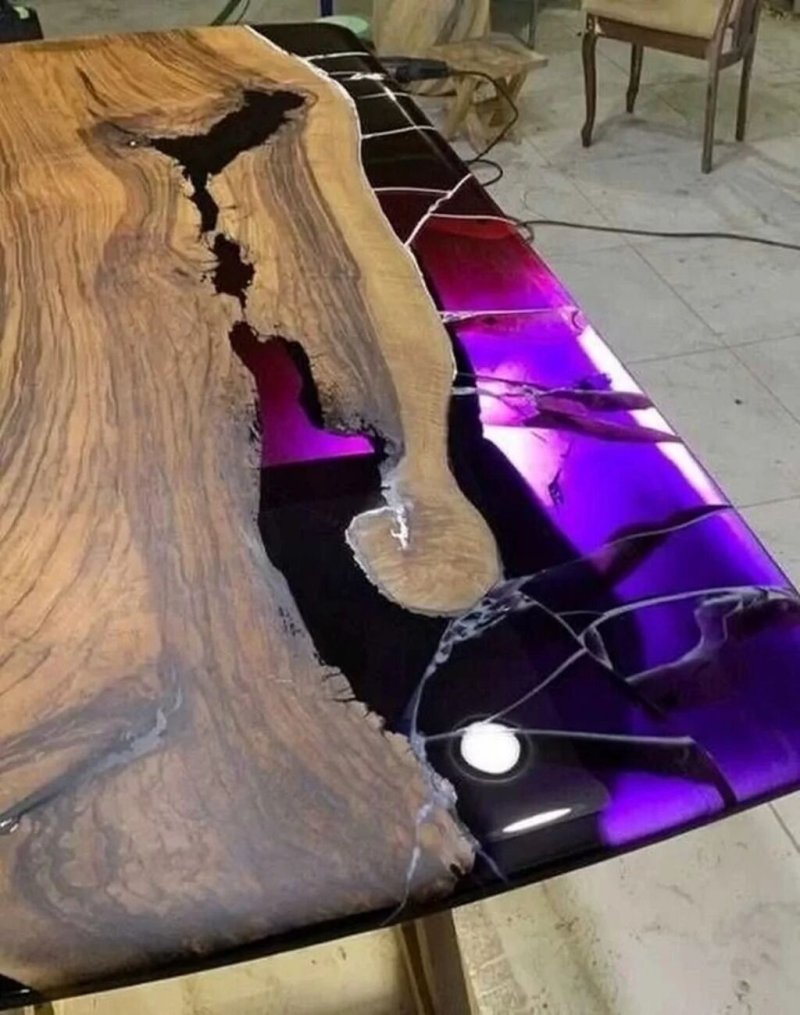 Lava table from epoxy resin with backlight